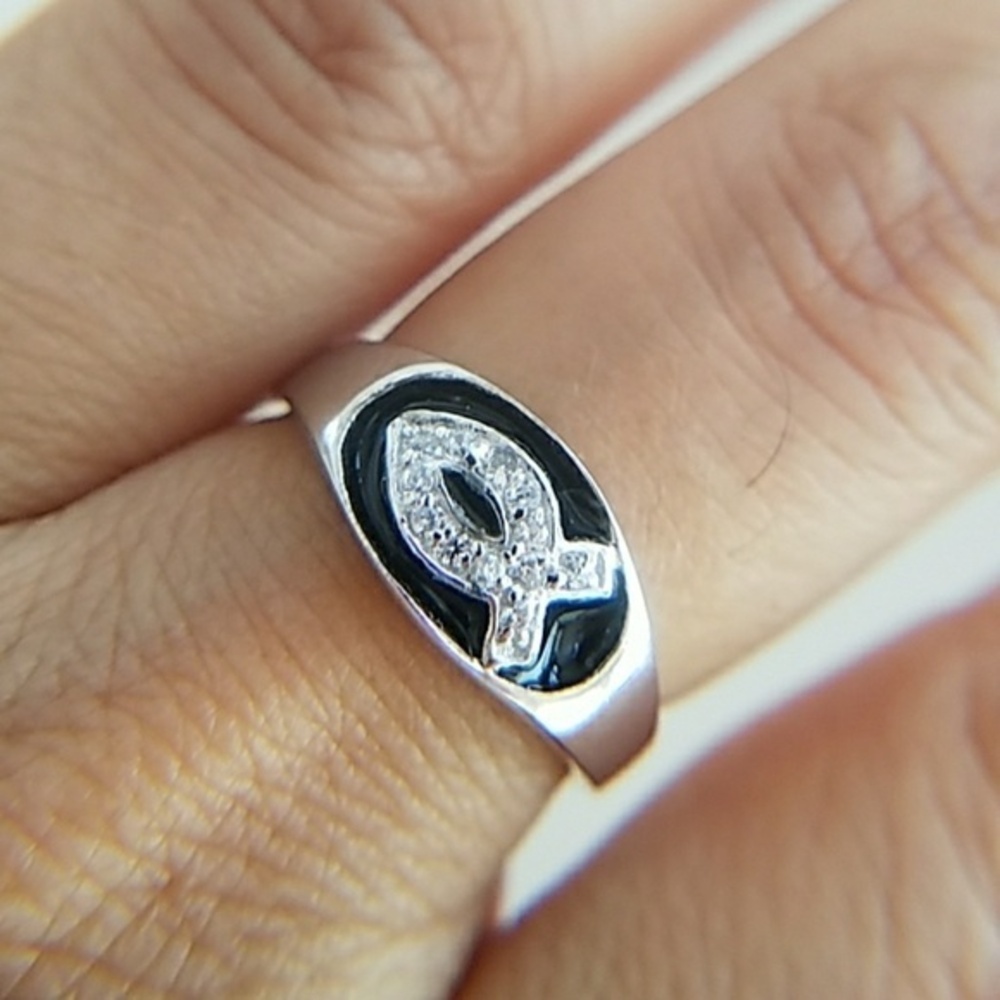 14k Gold plated Ring Black Silver Ring Band
